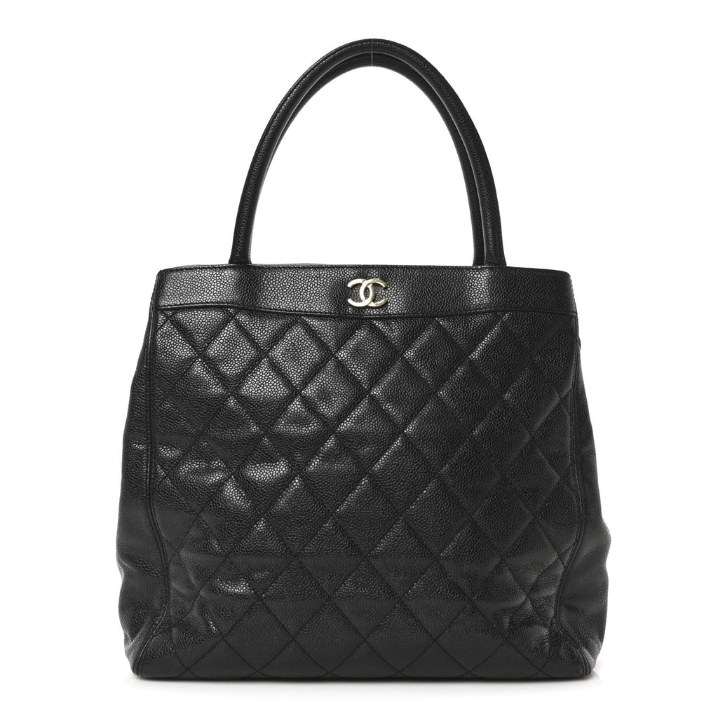 Caviar Quilted CC Shopping Tote Black