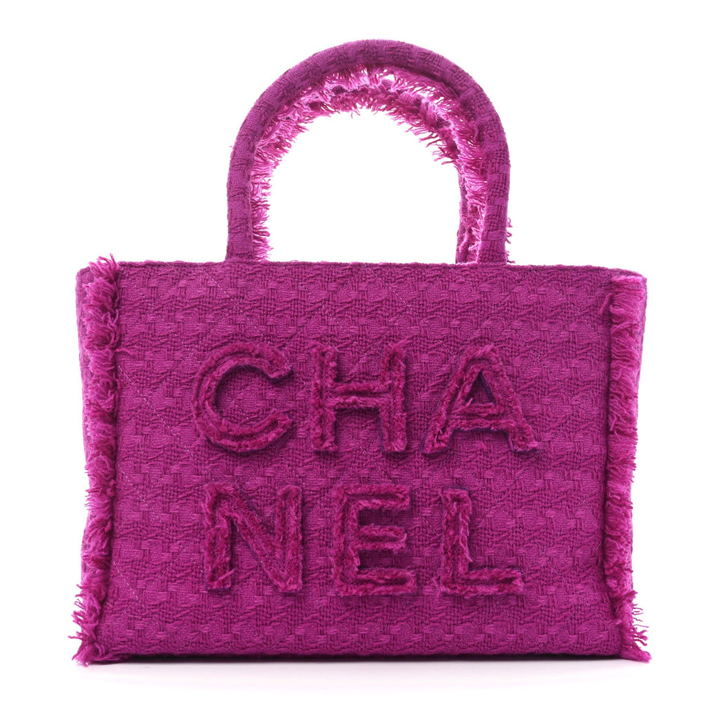 Wool Tweed Large Zipped Shopping Tote Magenta