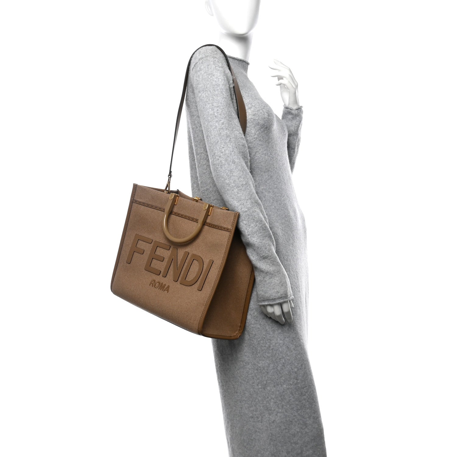 Flannel Vitello King Wool Plexiglass FF Logo Embroidered Medium Fendi Sunshine Shopper Tote Brown