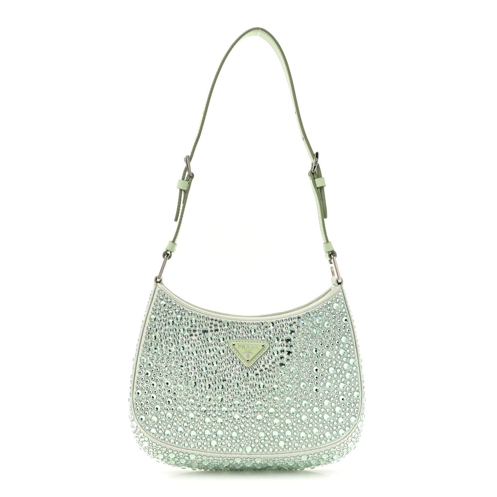 Satin Crystal Cleo Adjustable Strap Shoulder Bag Acqua