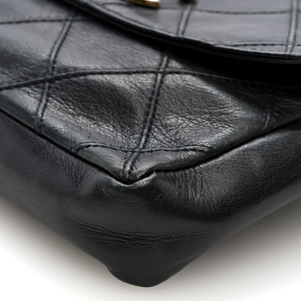 Calfskin Quilted Flap Waist Belt Bag Black
