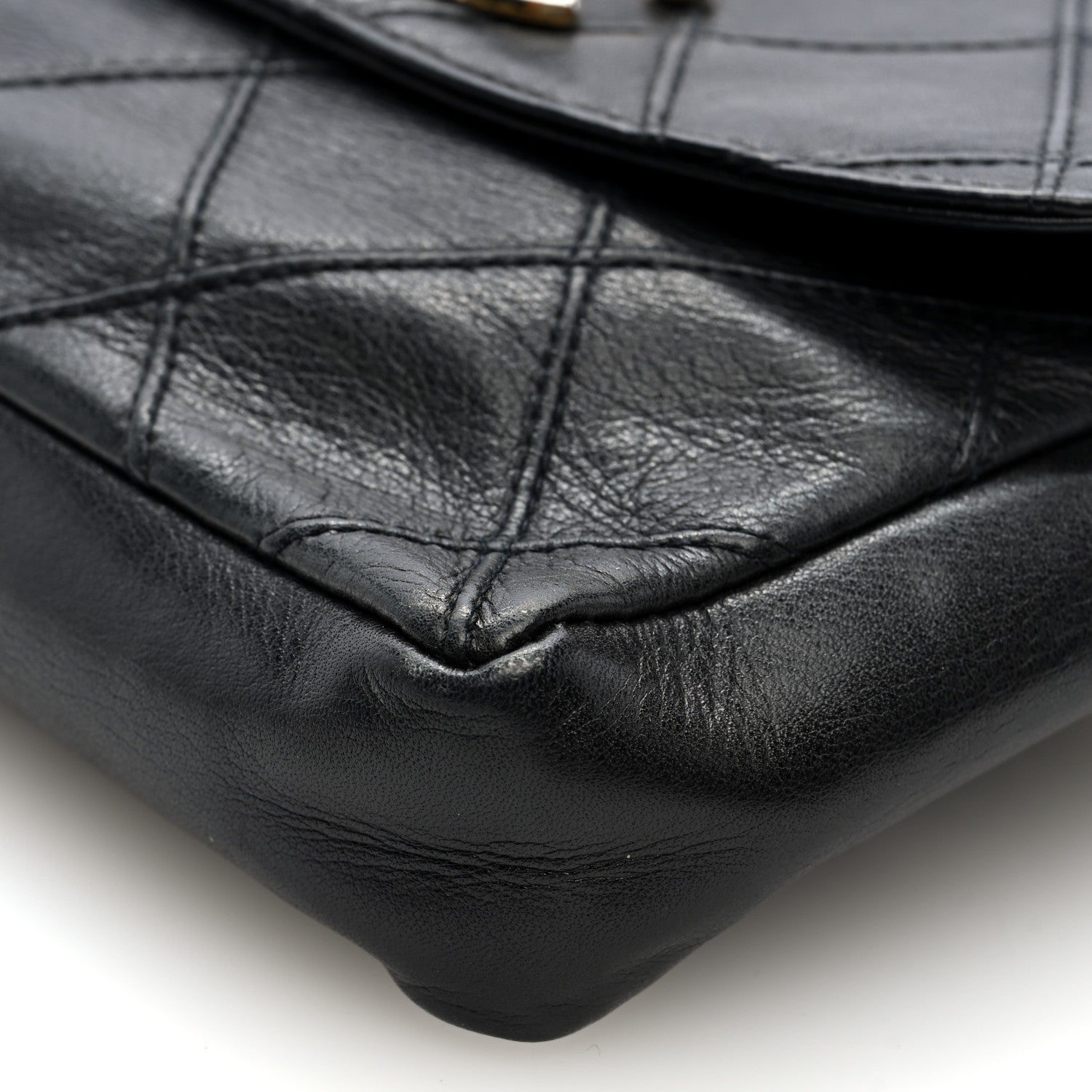Calfskin Quilted Flap Waist Belt Bag Black