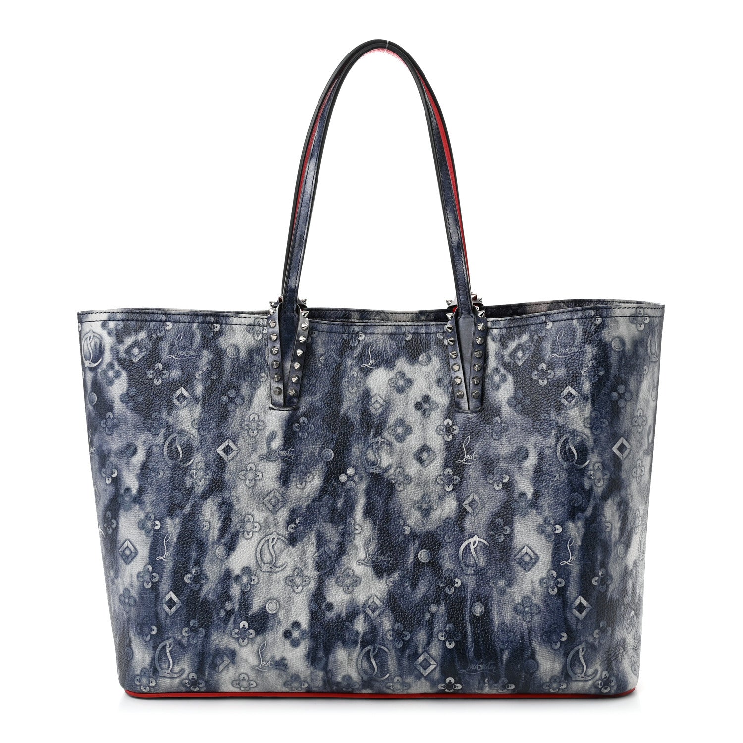 Metallic Calfskin Tie Dye Spikes East West Cabata Tote Blue Multicolor