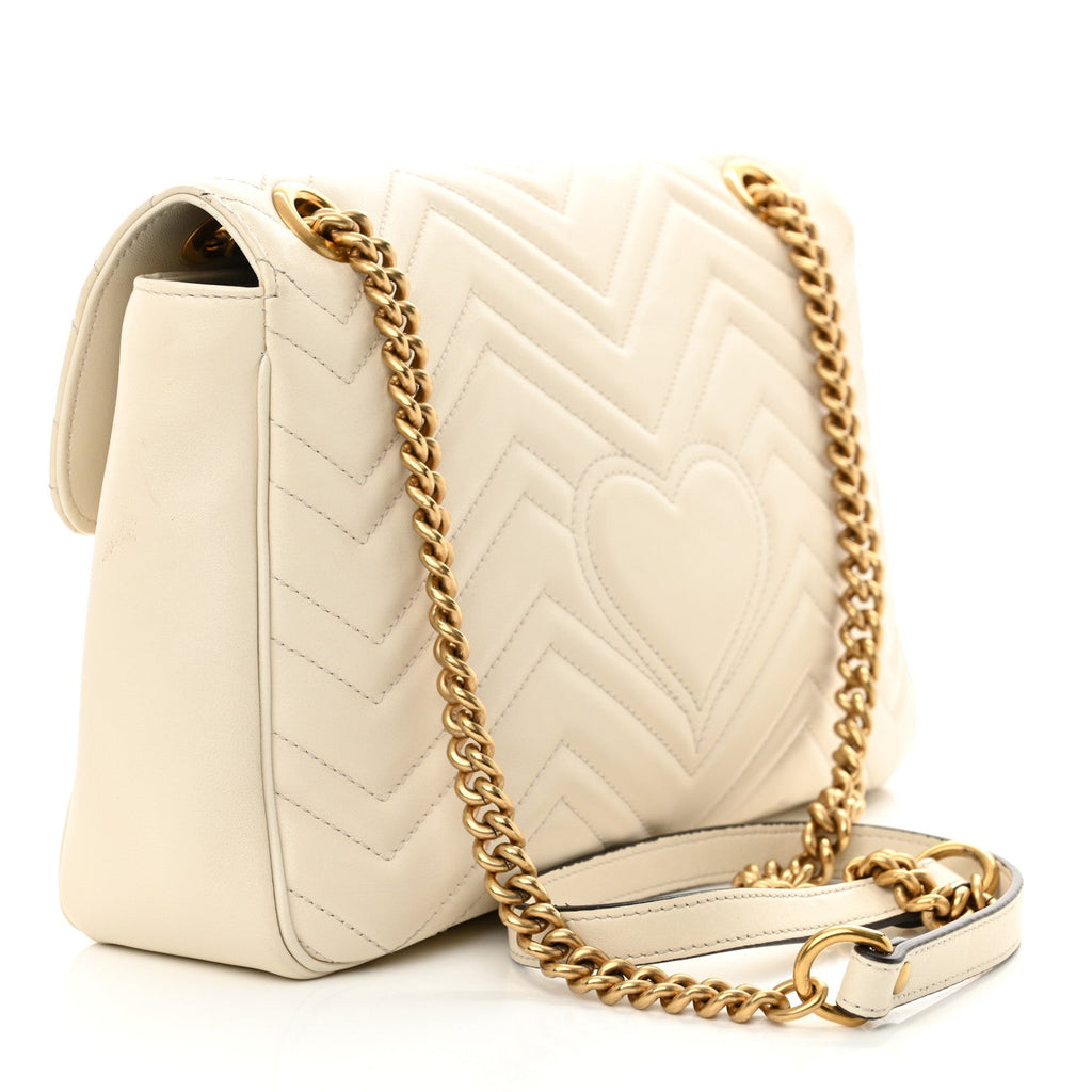 Calfskin Matelasse Medium GG Marmont Shoulder Bag White