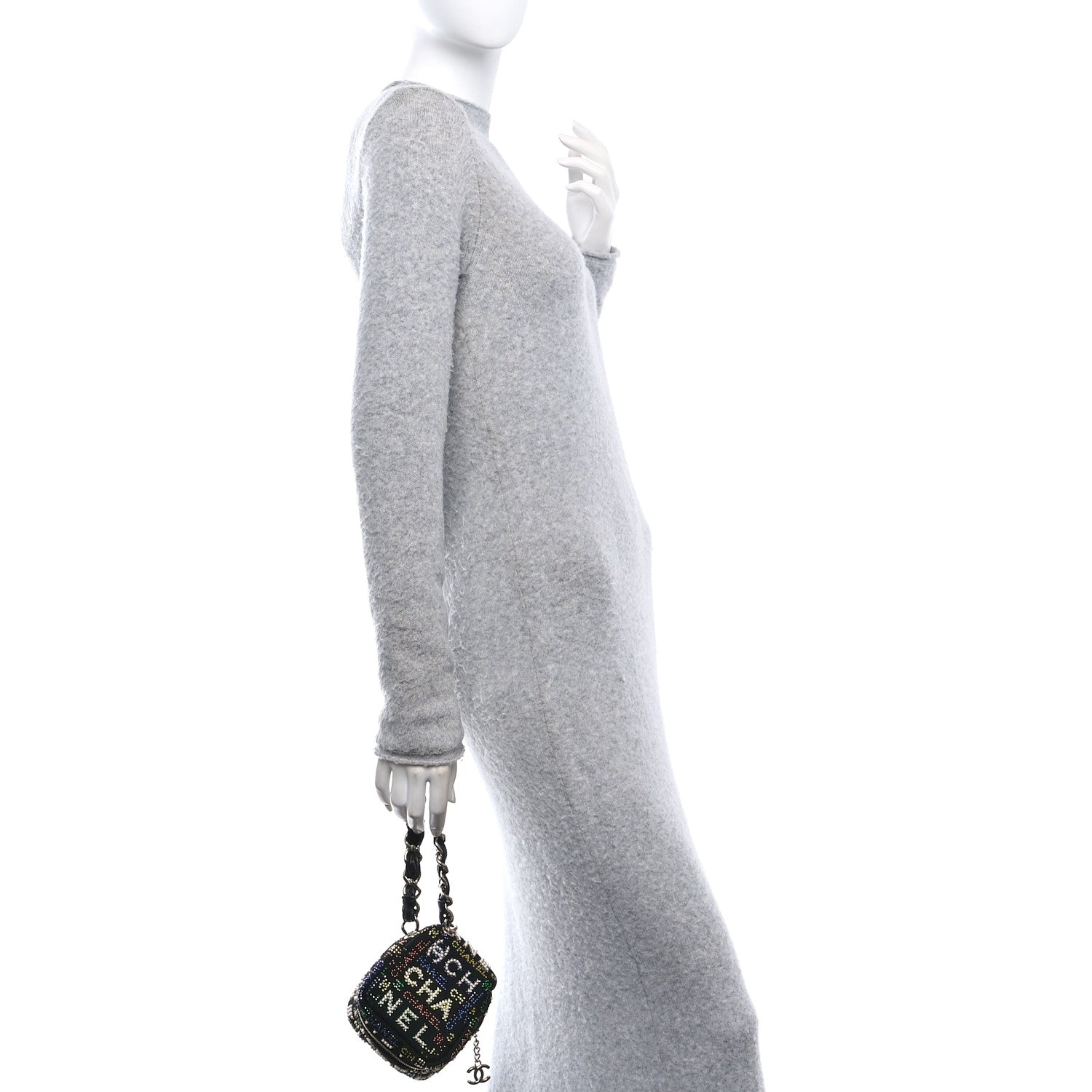 Tweed Pearl Studded Vanity Wrist Case With Chain Black Multicolor