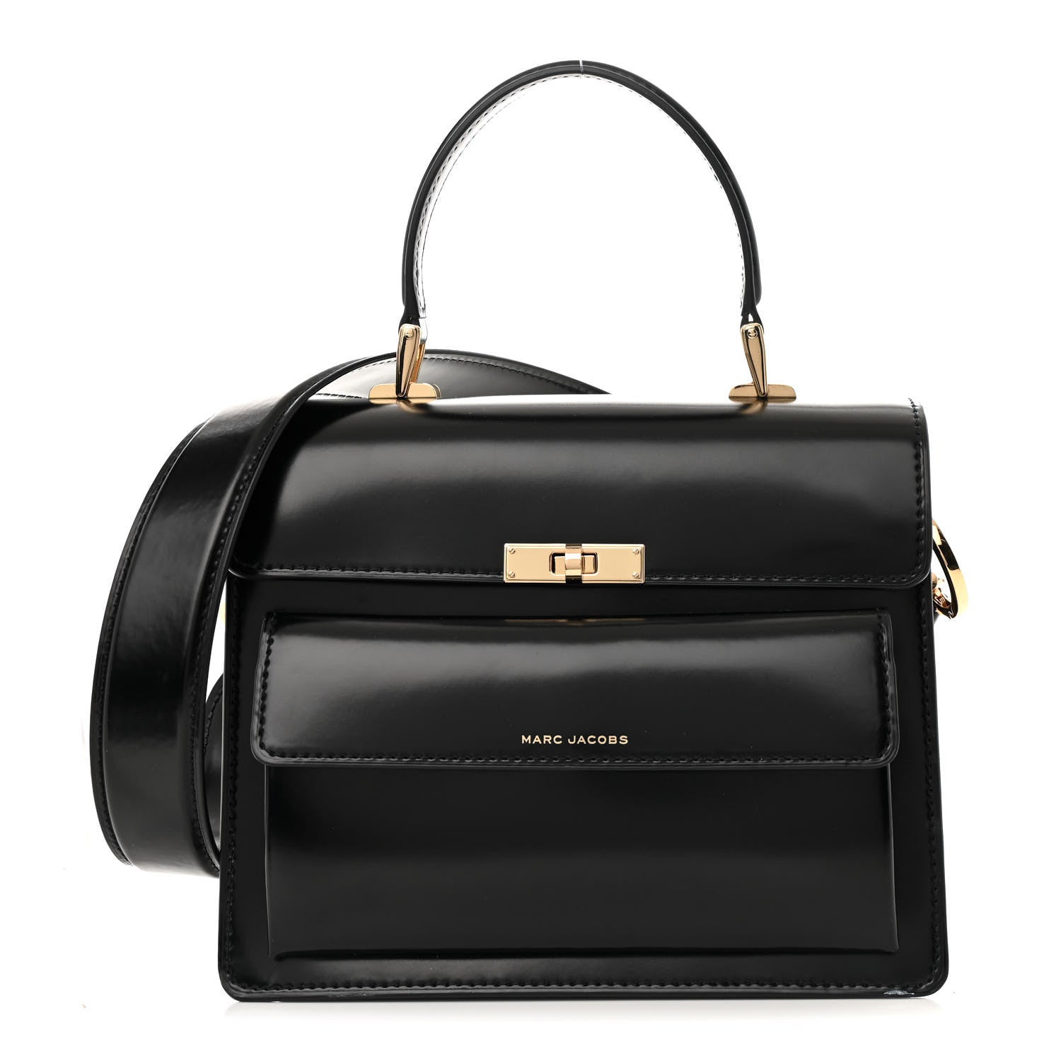 Shiny Calfskin Uptown Shoulder Bag Black