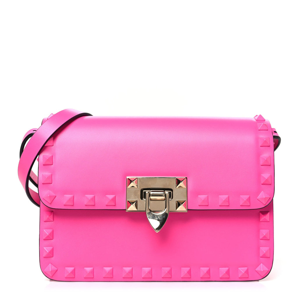 Smooth Calfskin Enamel Tonal Small Rockstud23 Shoulder Bag Pink PP