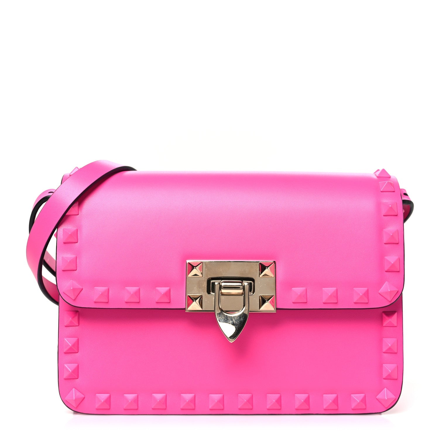 Smooth Calfskin Enamel Tonal Small Rockstud23 Shoulder Bag Pink PP