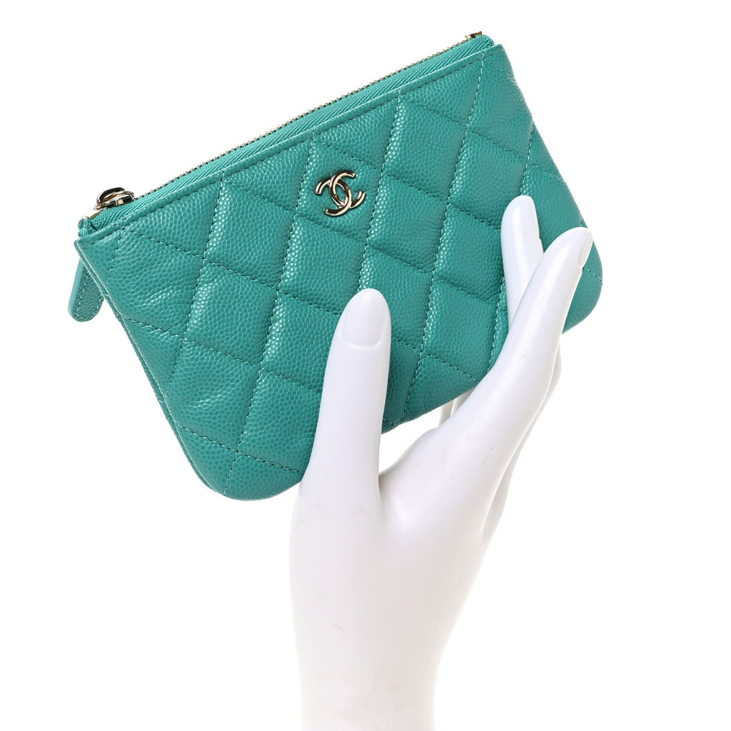 Caviar Quilted Small Cosmetic Case Turquoise