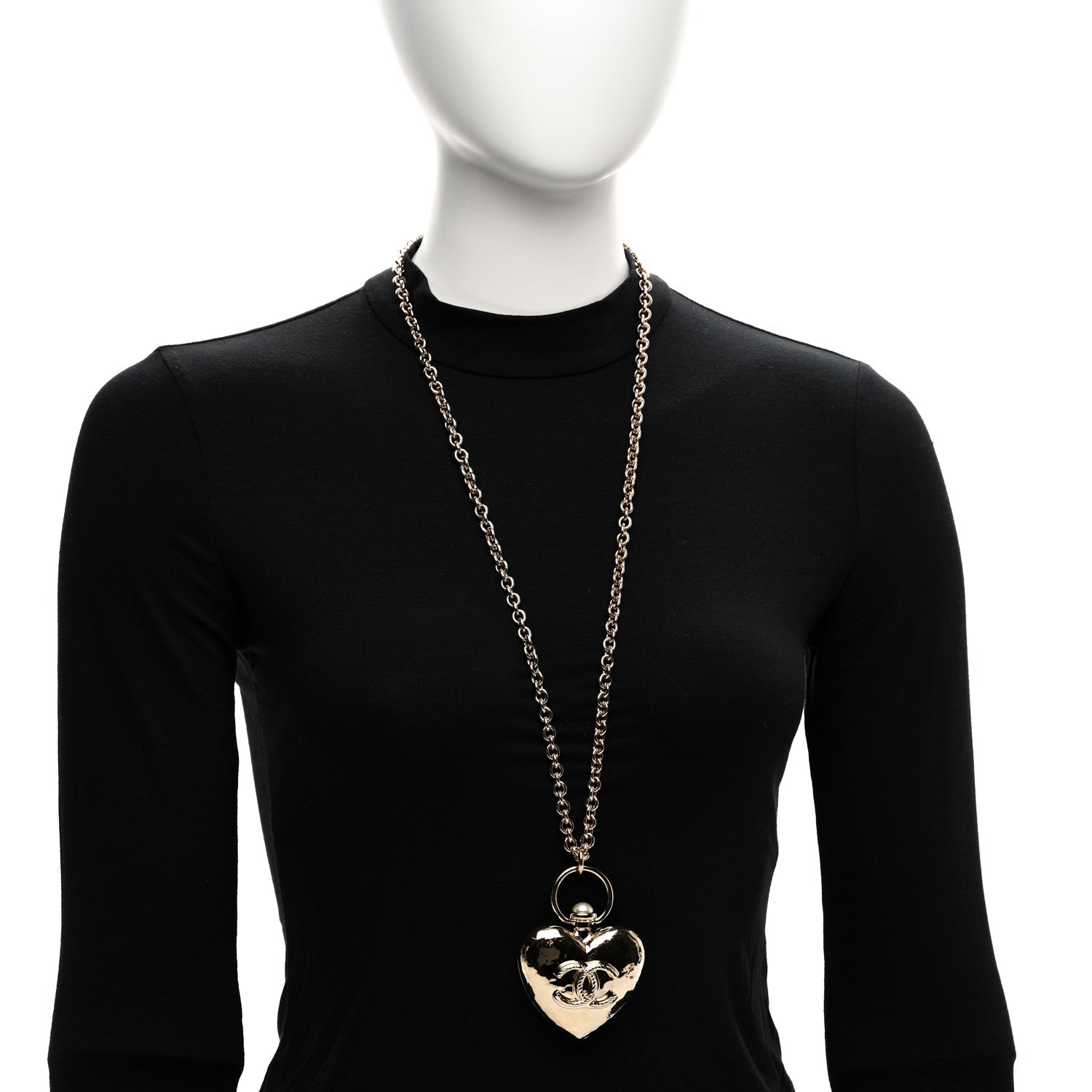 Metal CC Heart Locket Necklace Gold