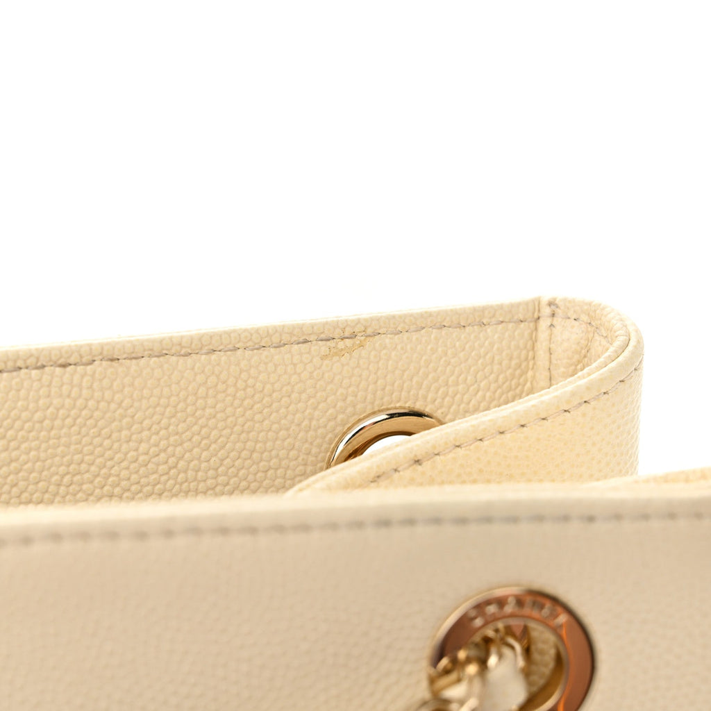 Caviar Quilted In Out Flap Shopping Tote White
