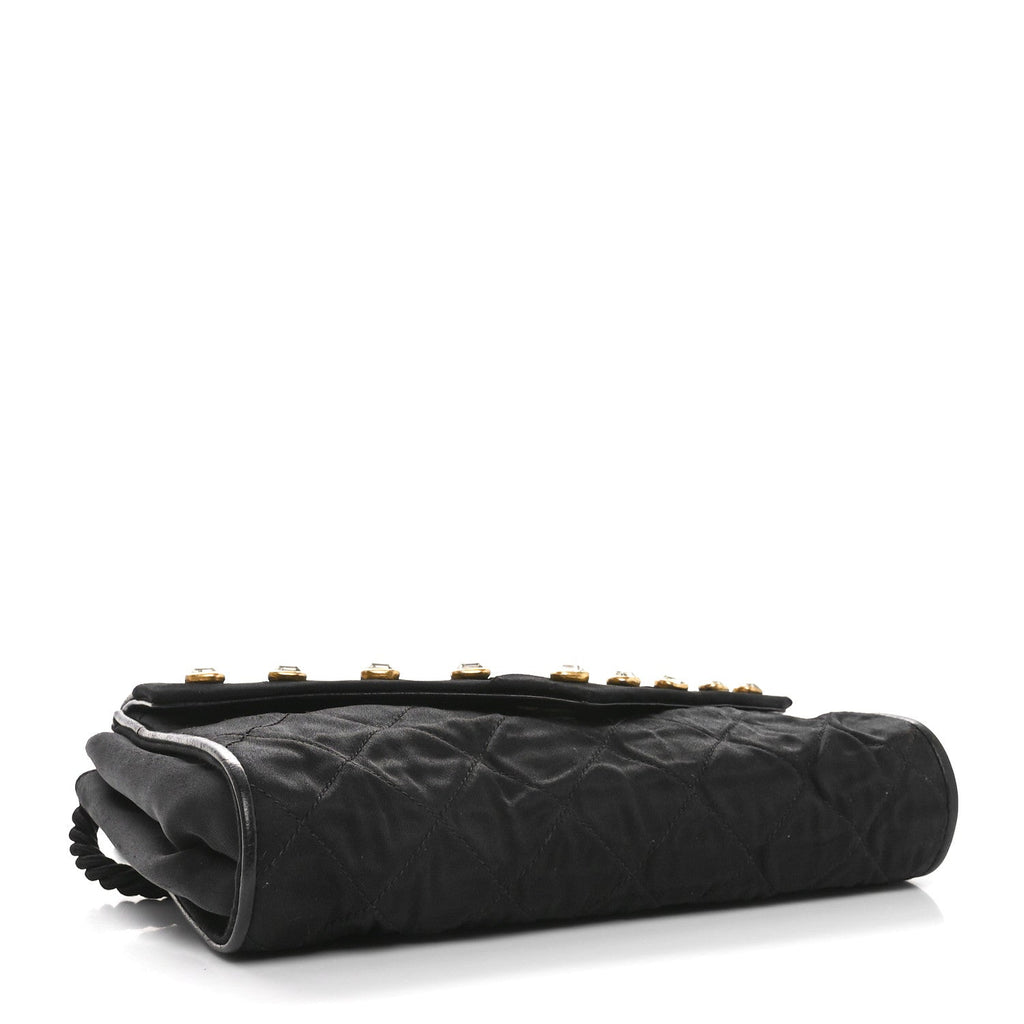 Fabric Quilted Crystal Envelope Small Flap Black