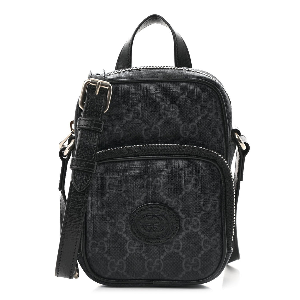 GG Supreme Monogram Azalea Calfskin Mini Retro Interlocking G Bag Black