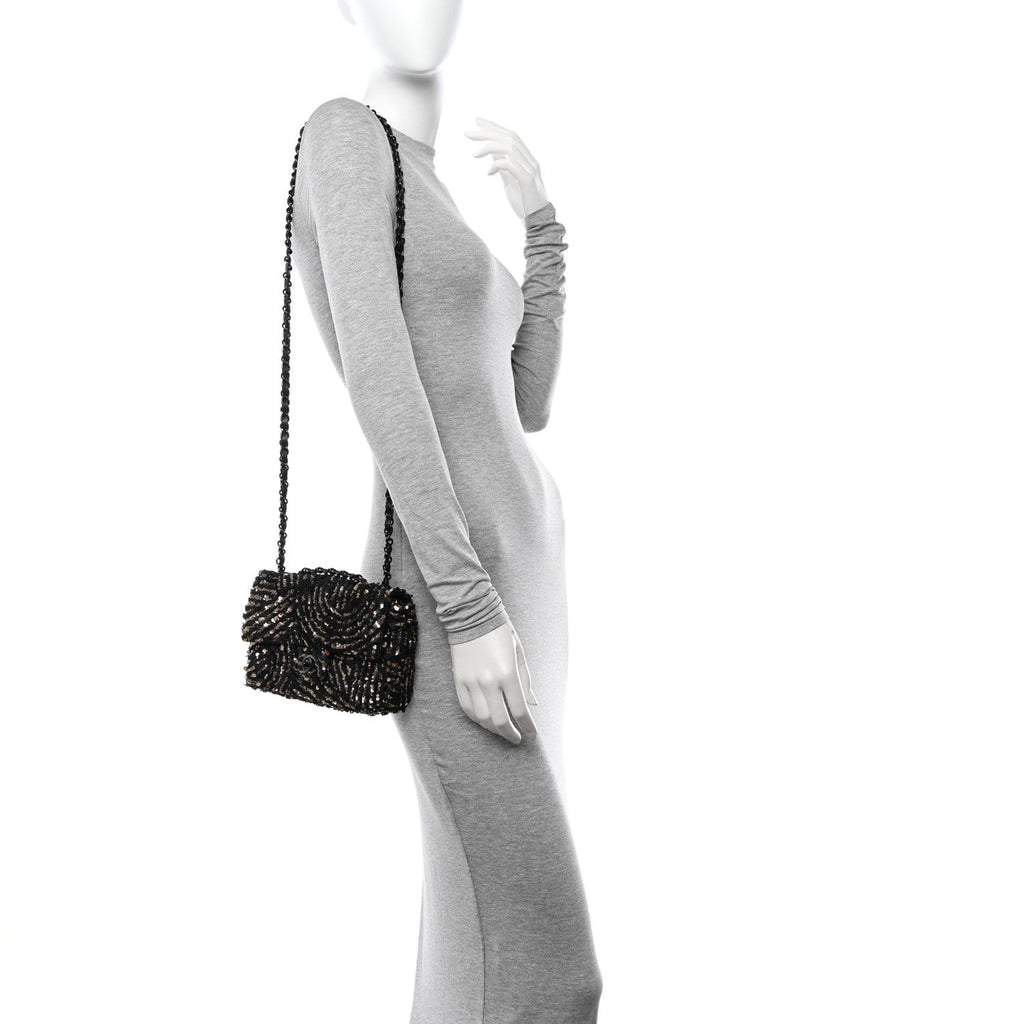 Sequin Mini Rectangular Flap Black Gold
