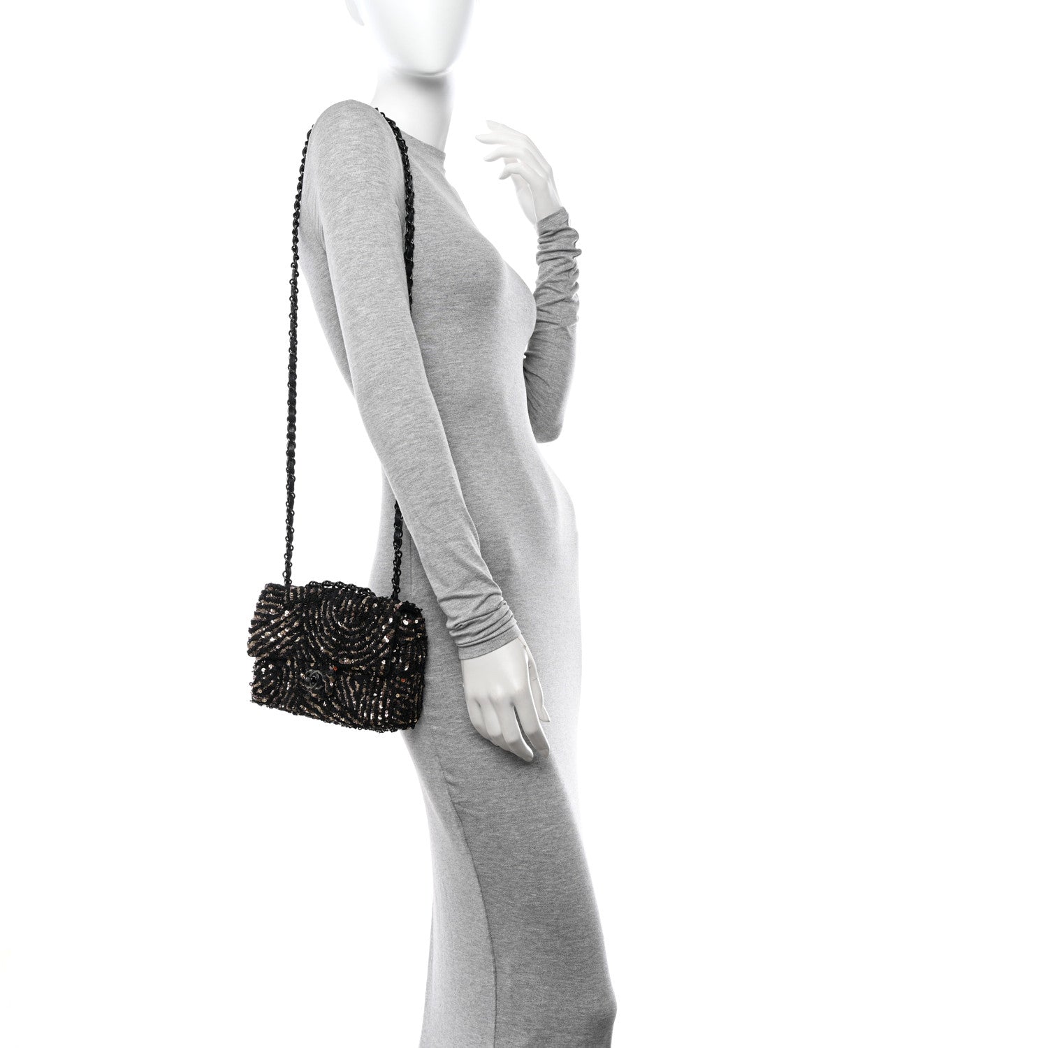 Sequin Mini Rectangular Flap Black Gold