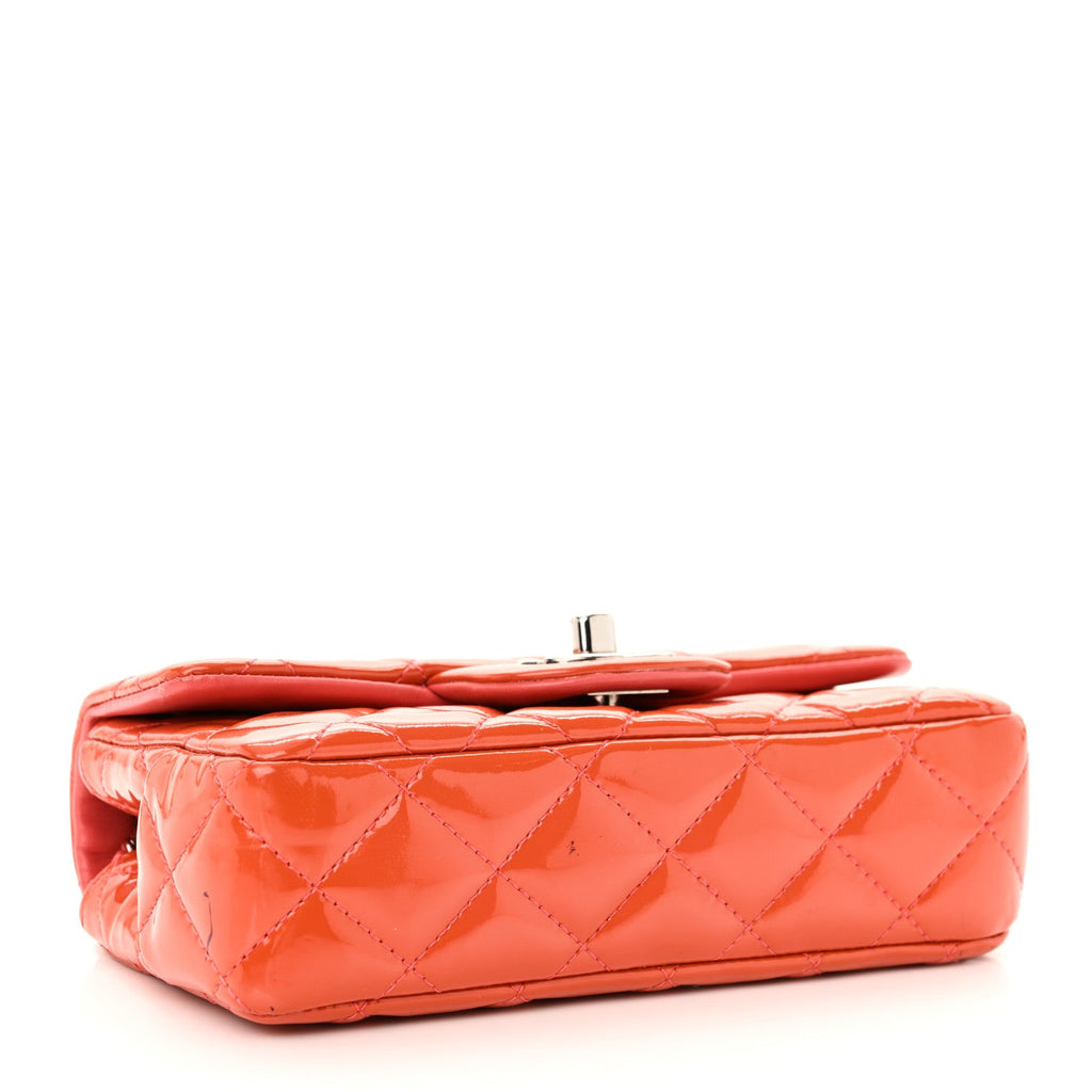 Patent Calfskin Quilted Extra Mini Rectangular Flap Orange