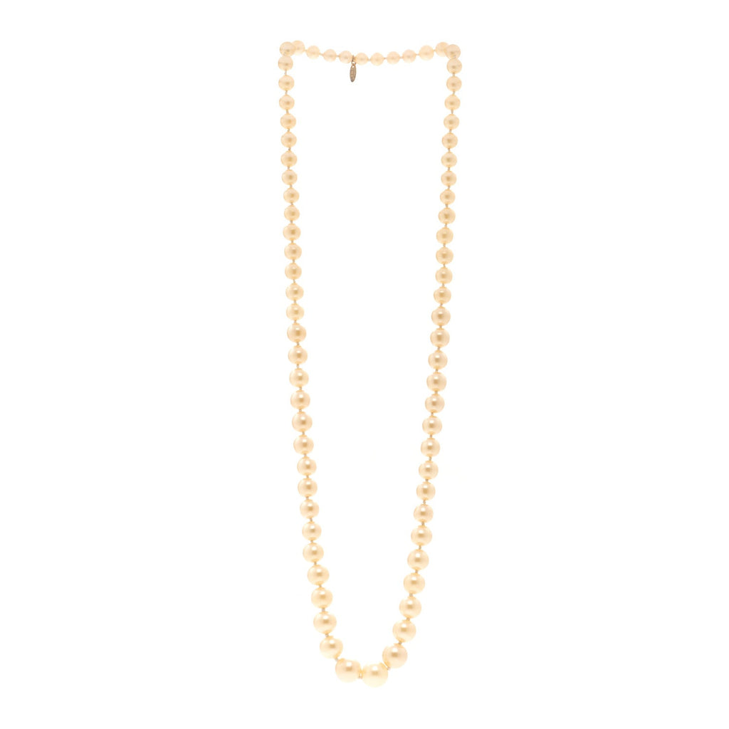 Graduated Pearl Long Necklace Gold White