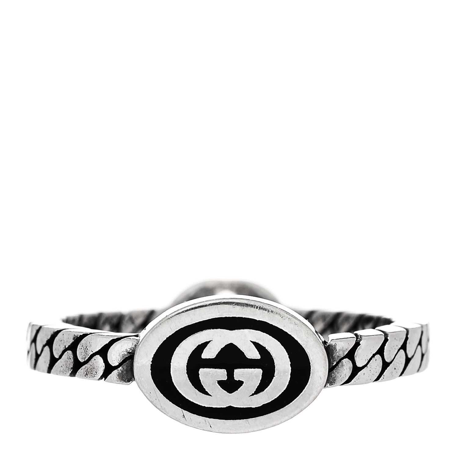 Sterling Silver Enamel Interlocking G Chain Ring 54 7 Black