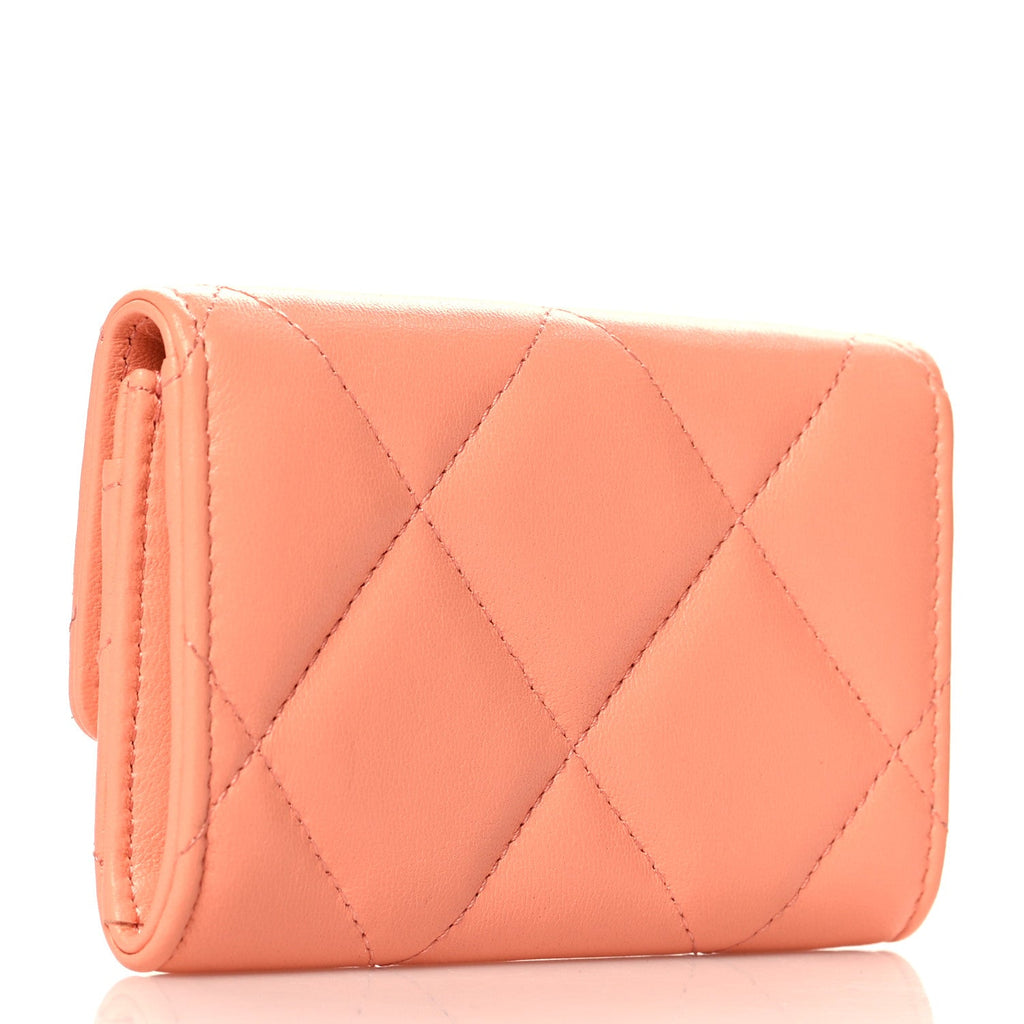 Lambskin Quilted Chanel 19 Flap  Holder Light Orange