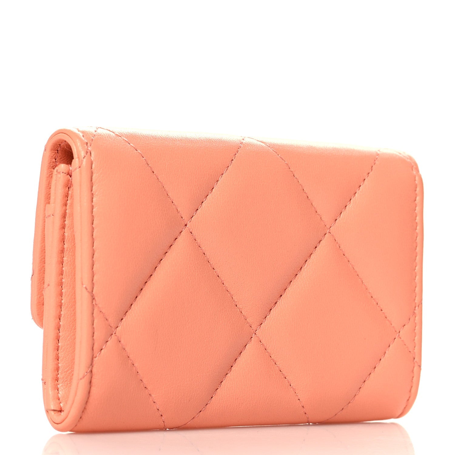 Lambskin Quilted Chanel 19 Flap  Holder Light Orange