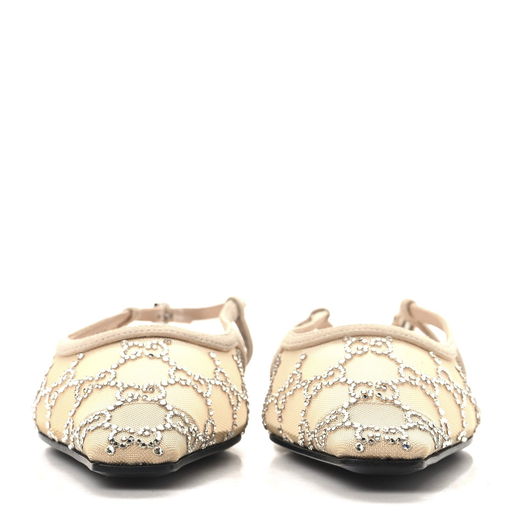 Suede Mesh Crystal GG Monogram Slingback Ballet Flats 37 Light Powder Skin Rose