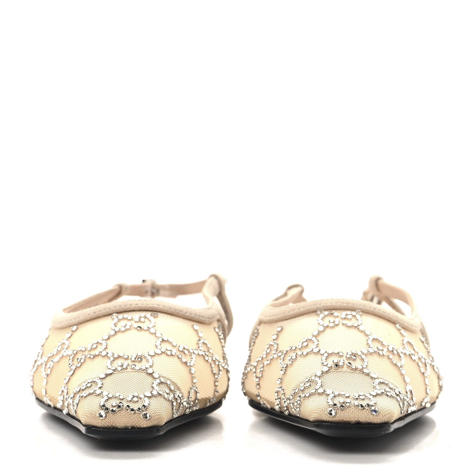Suede Mesh Crystal GG Monogram Slingback Ballet Flats 37 Light Powder Skin Rose