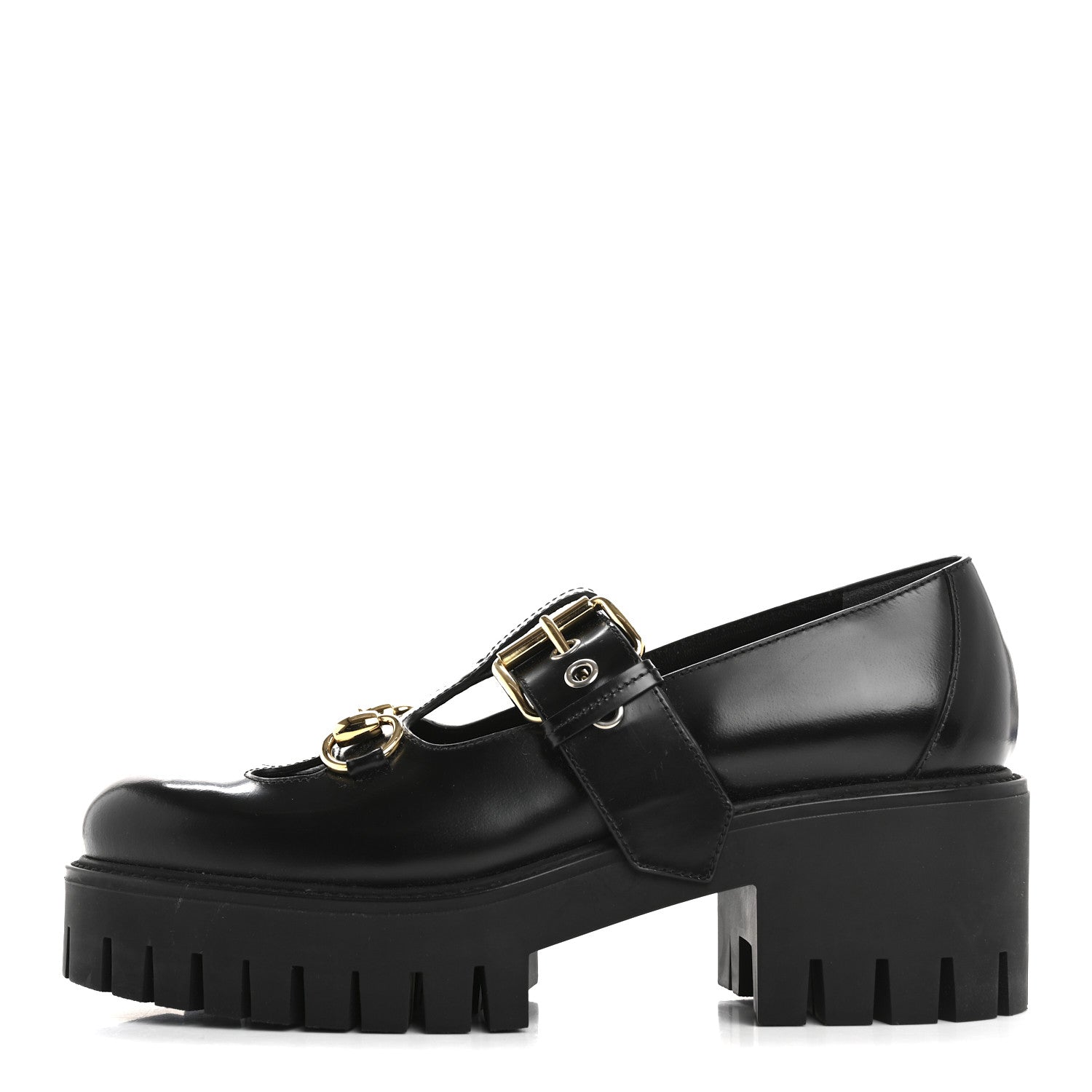 Calfskin Womens Horsebit Platform Chunky Lug Sole Mary Jane 40mm Loafers 38 Black