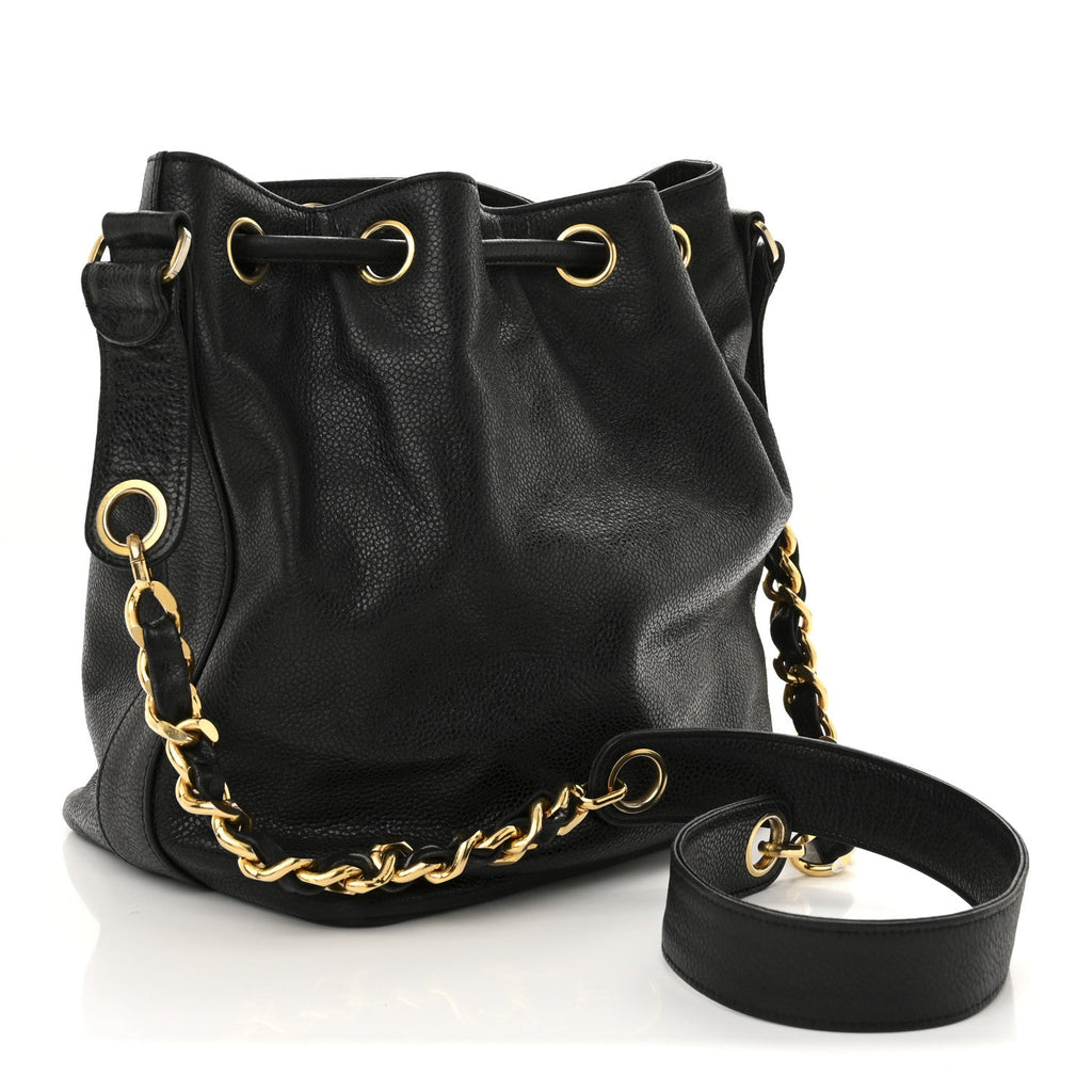 Caviar CC Chain Mini Drawstring Bag Black