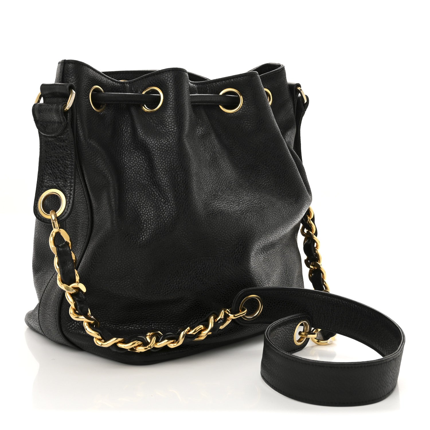 Caviar CC Chain Mini Drawstring Bag Black