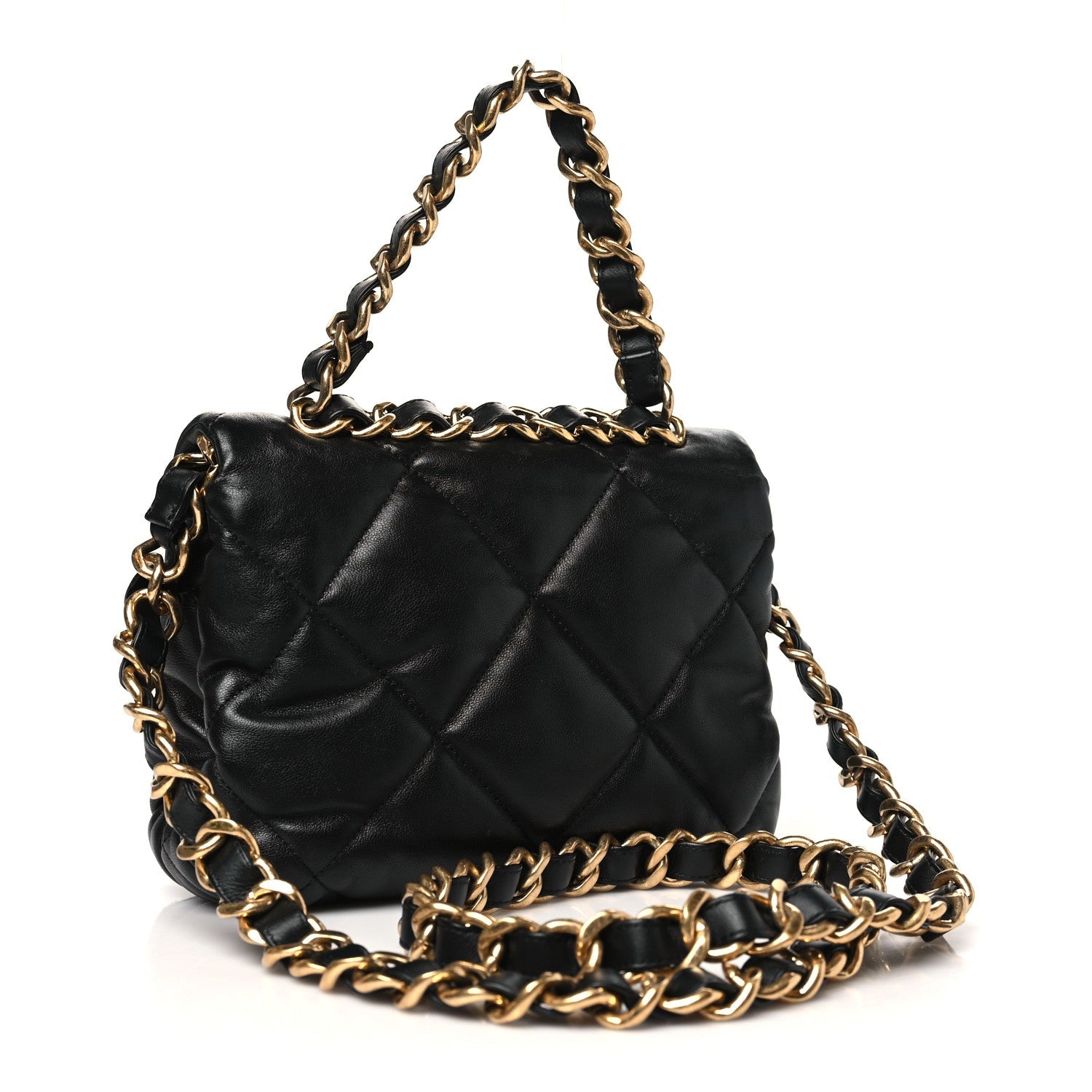 Lambskin Quilted Small Chain Top Handle Flap Black