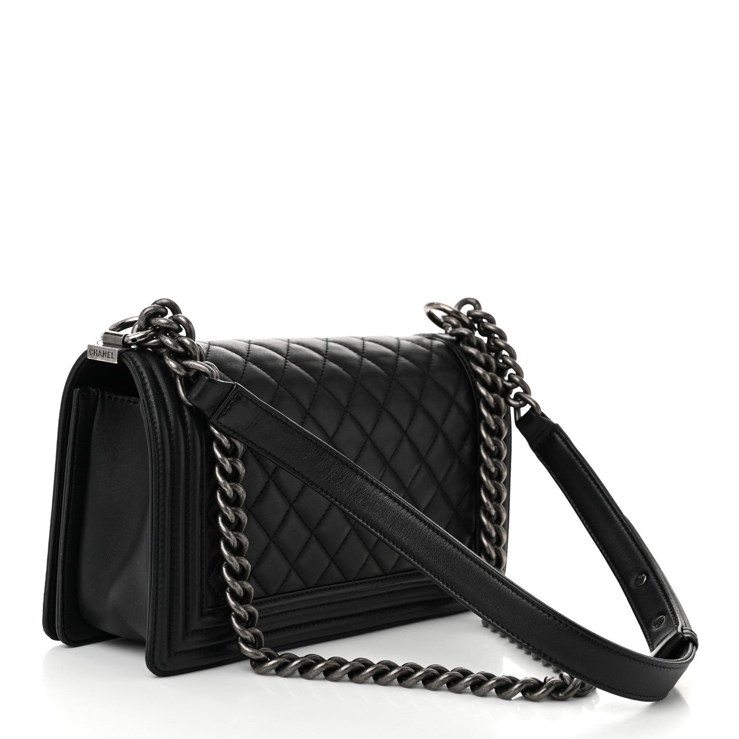 Lambskin Quilted Medium Boy Flap Black