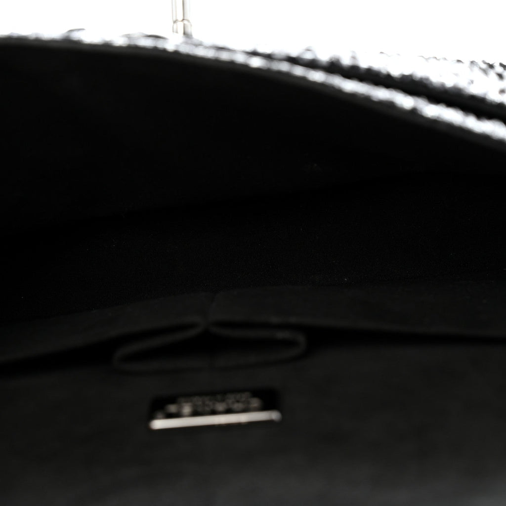 Metallic Snakeskin Medium Double Flap Black Silver