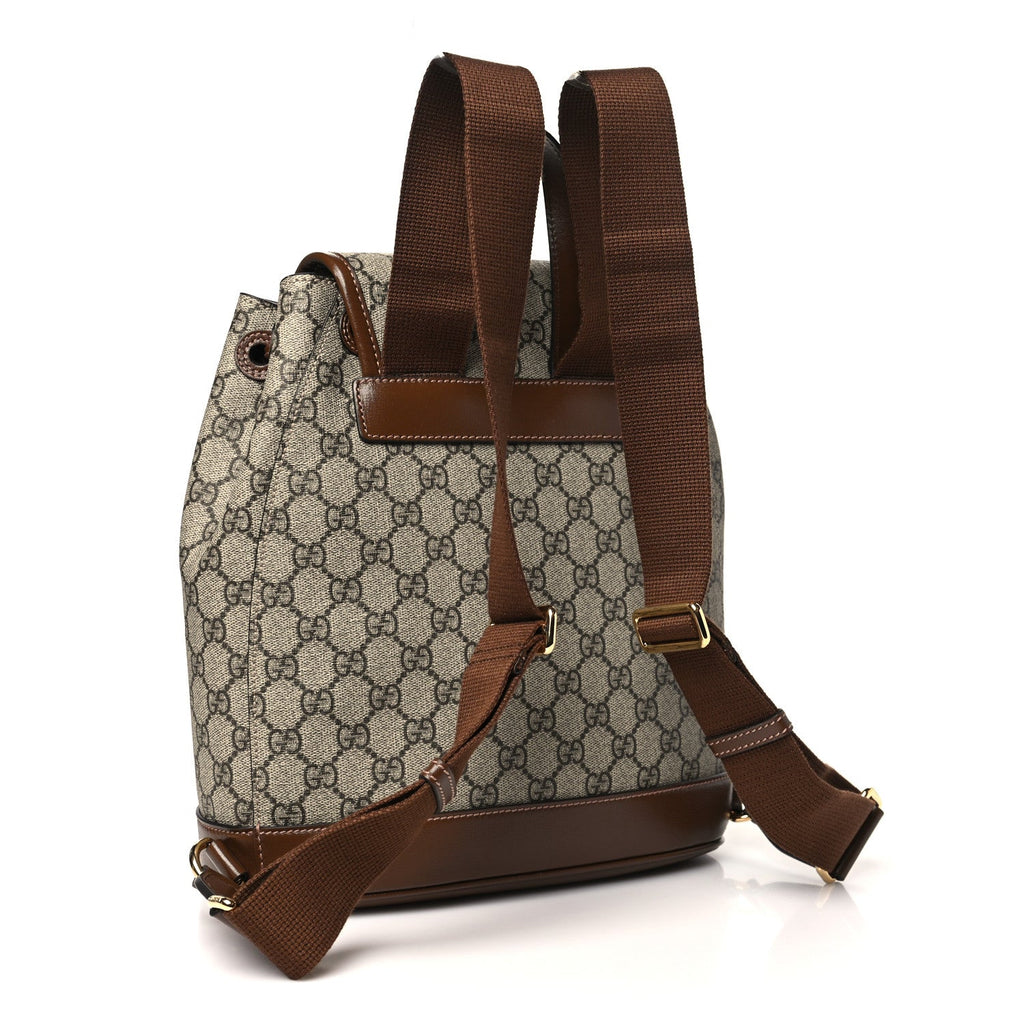 GG Supreme Monogram Azalea Calfskin Retro Interlocking G Buckle Backpack Beige Ebony Brown Sugar