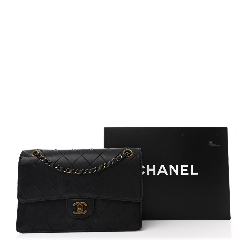 Calfskin Stitched Medium Single Flap Black