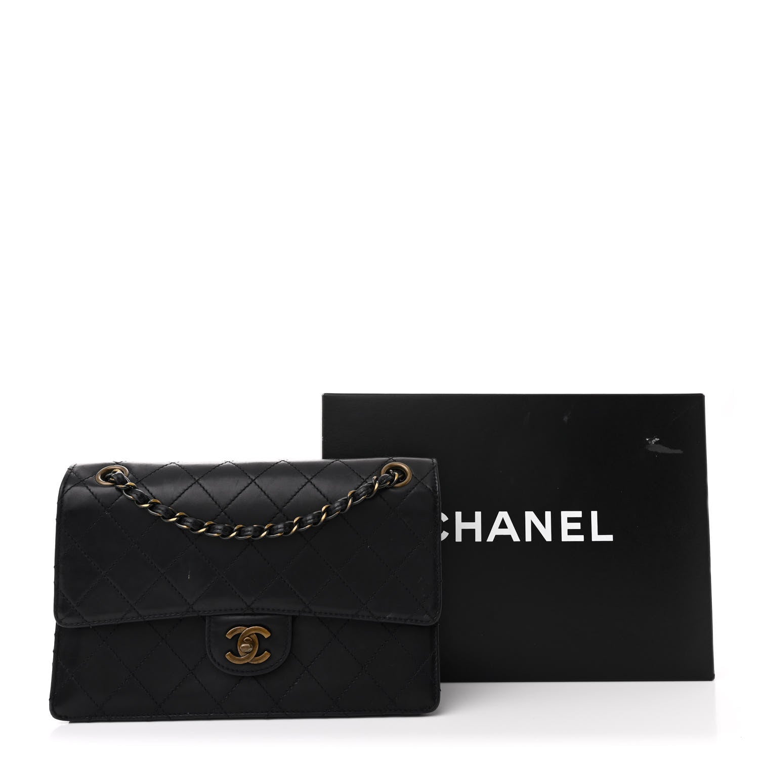 Calfskin Stitched Medium Single Flap Black