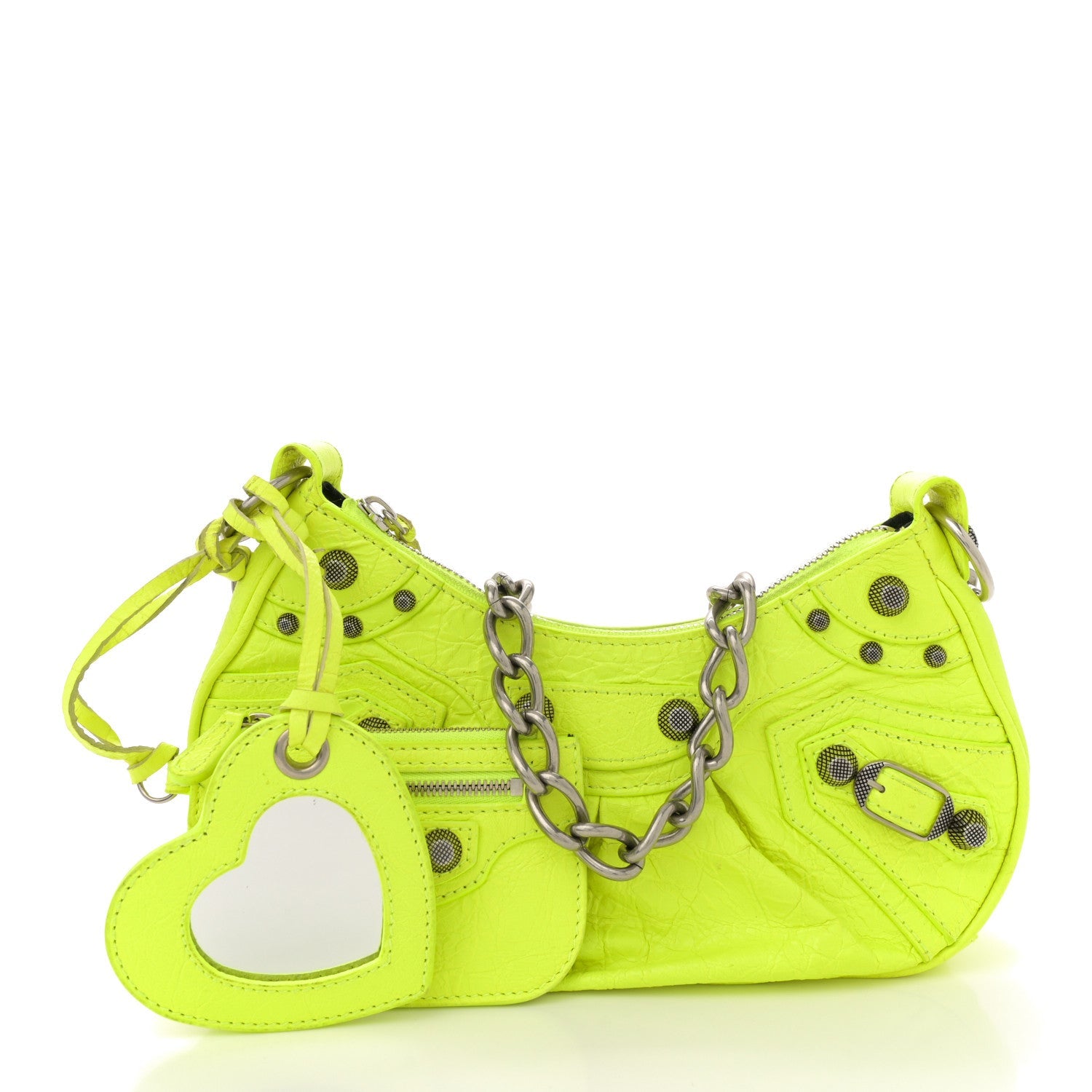Agneau Arena Le Cagole Chain Shoulder Bag XS Fluo Yellow