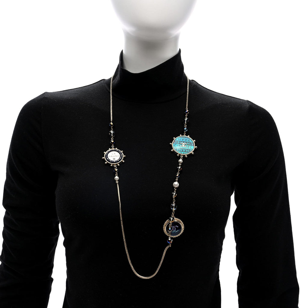 Resin Crystal Pearl CC La Pausa Long Necklace Multi