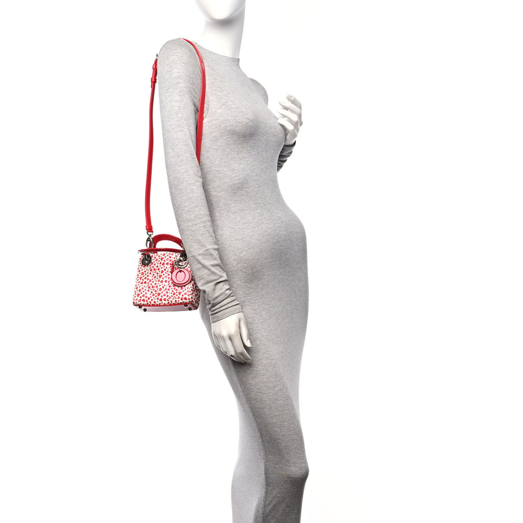Lambskin Patent Heart Print Cannage Micro Lady Dior Dior Red White