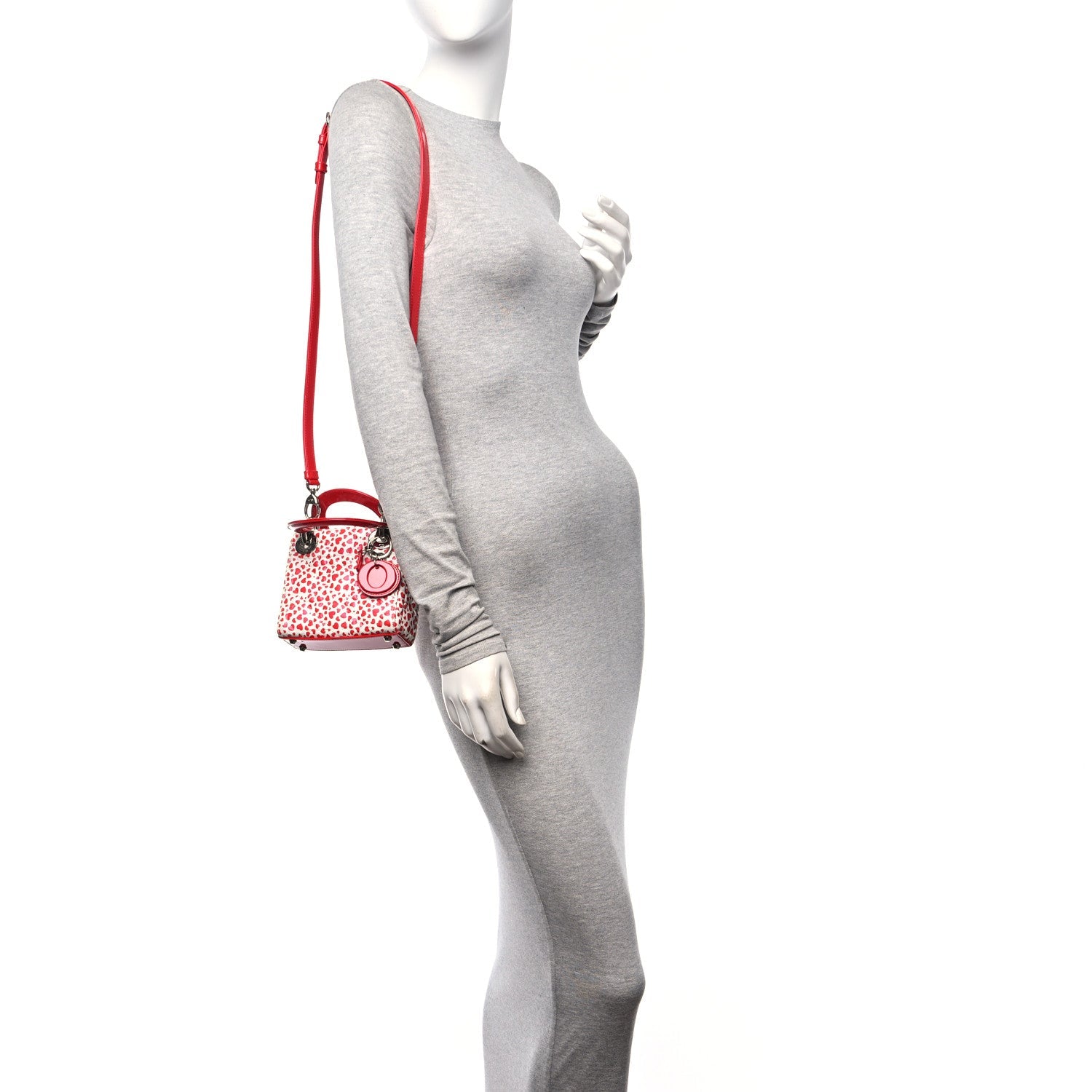 Lambskin Patent Heart Print Cannage Micro Lady Dior Dior Red White