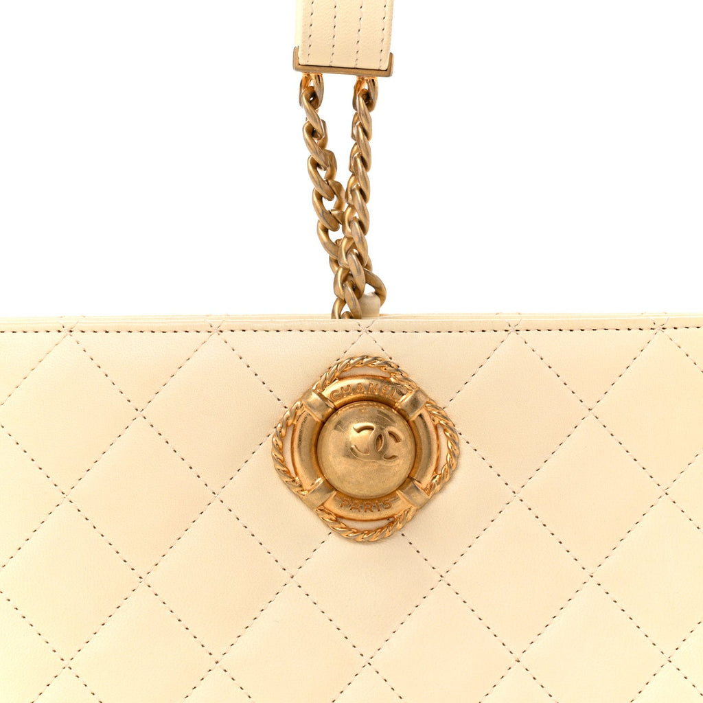 Lambskin Quilted Evening By The Sea Clutch  White