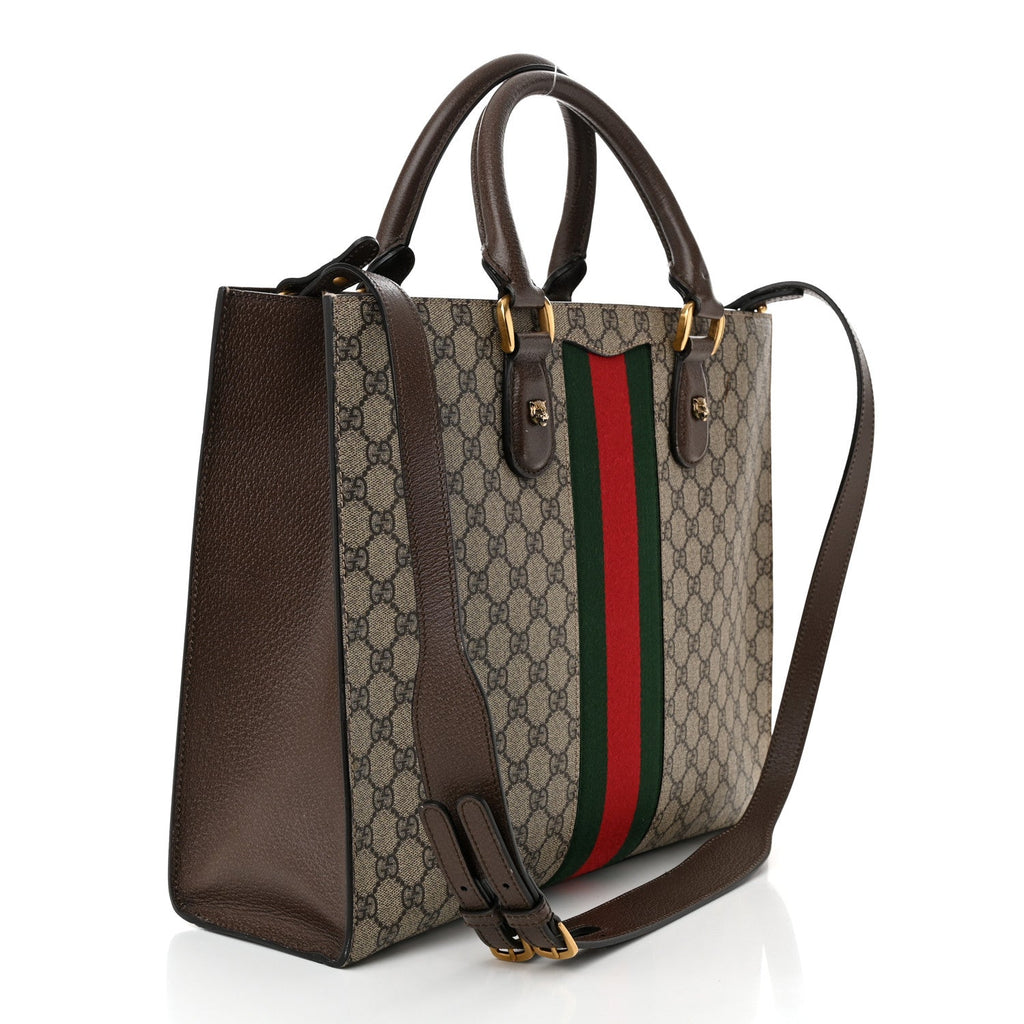 GG Supreme Monogram Web XL Animalier Top Handle Tote Brown
