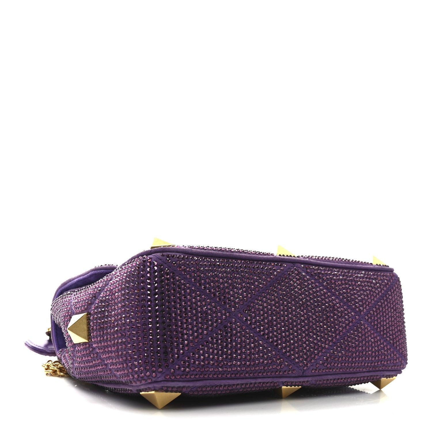 Crystal Suede Enamel Medium Roman Stud Shoulder Bag Purple