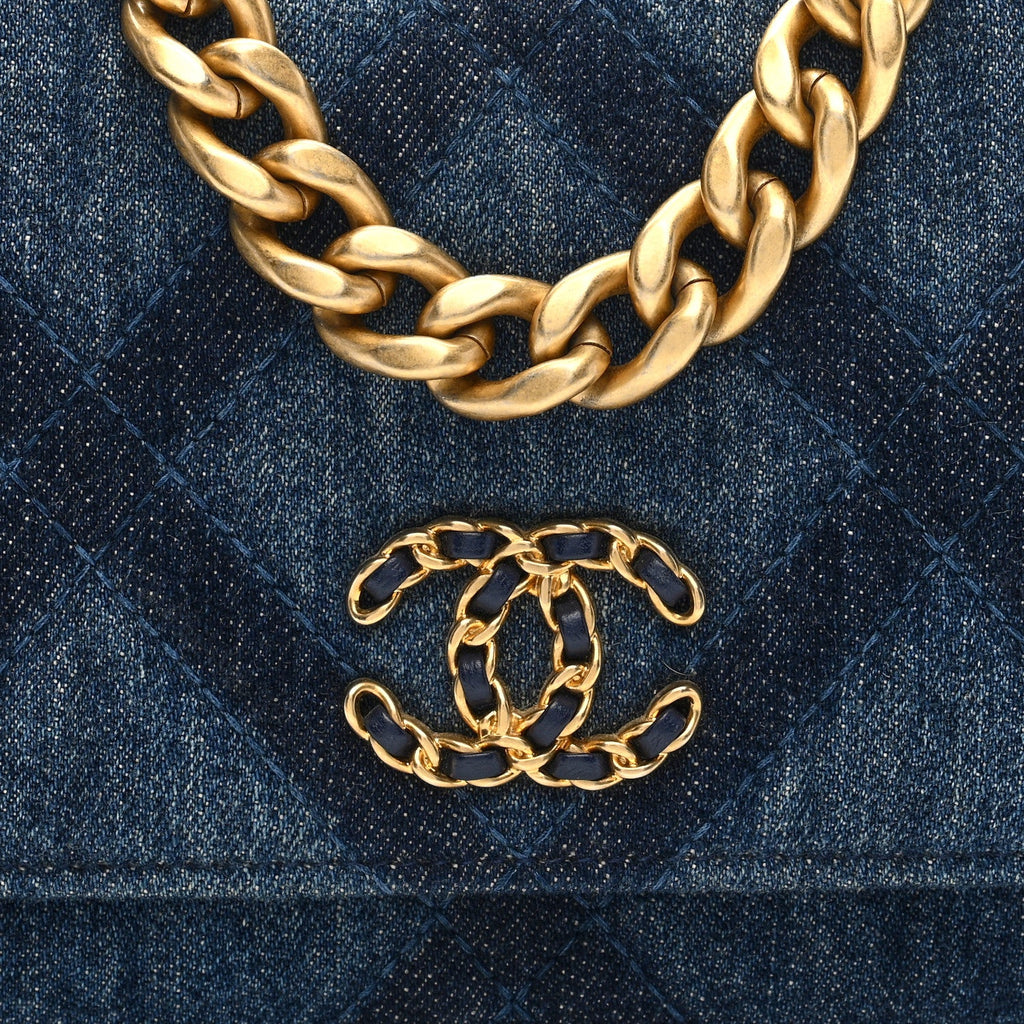 Denim Quilted Chanel 19 Wallet On Chain WOC Blue