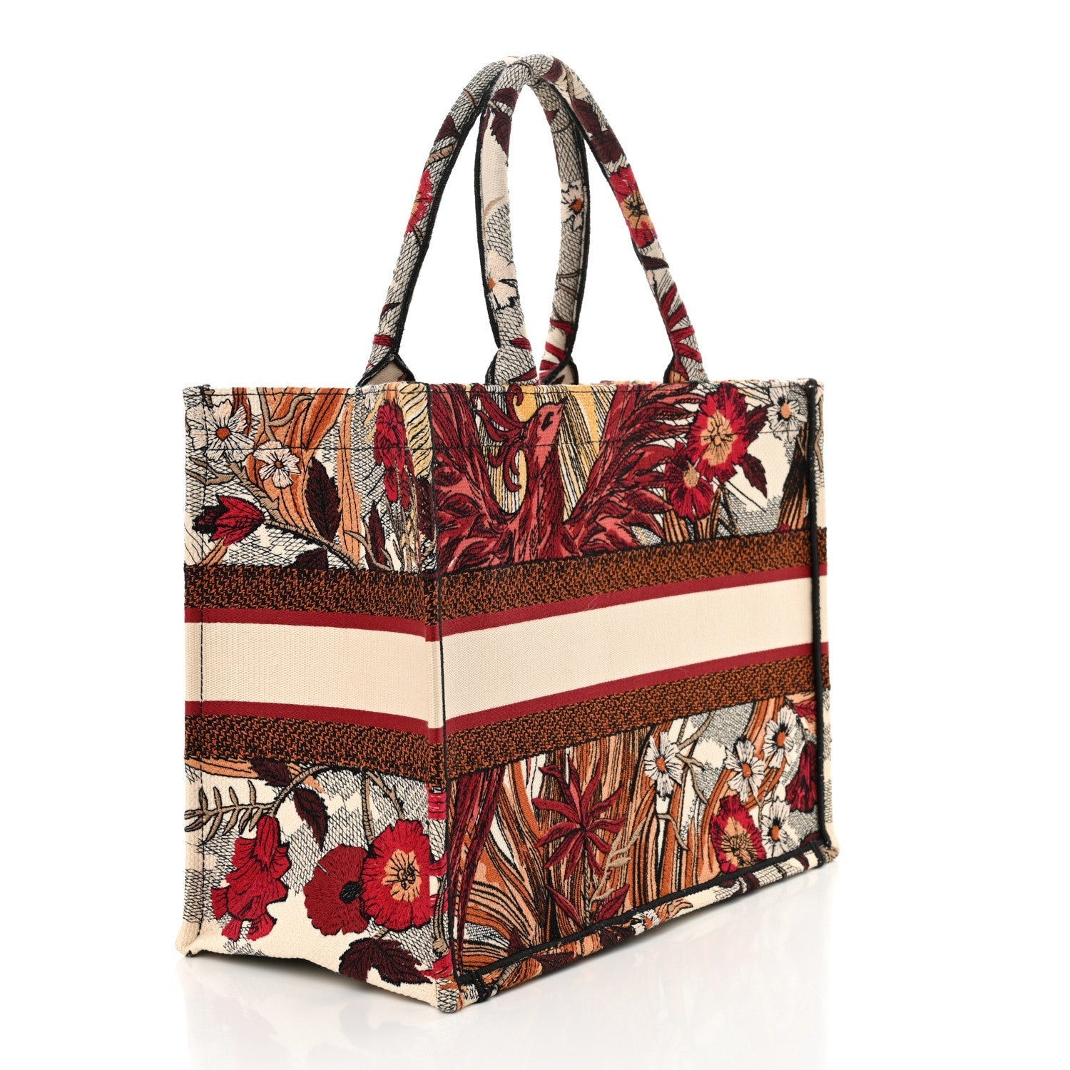 Canvas Embroidered Phoenix Medium Book Tote Red Multicolor