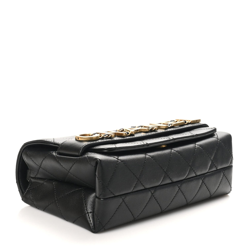 Calfskin Quilted Small Enchained Flap Black