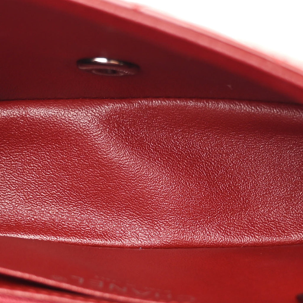 Patent Calfskin Quilted Mini Rectangular Flap Dark Red