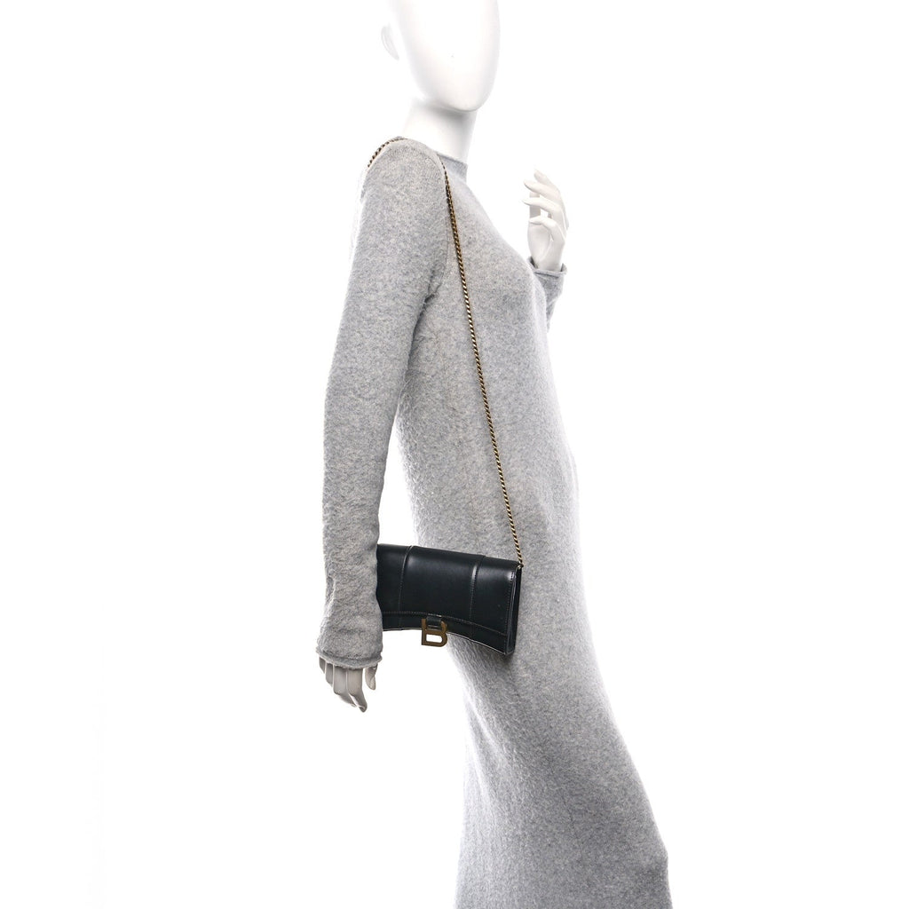 Shiny Box Calfskin Hourglass Chain Bag Black