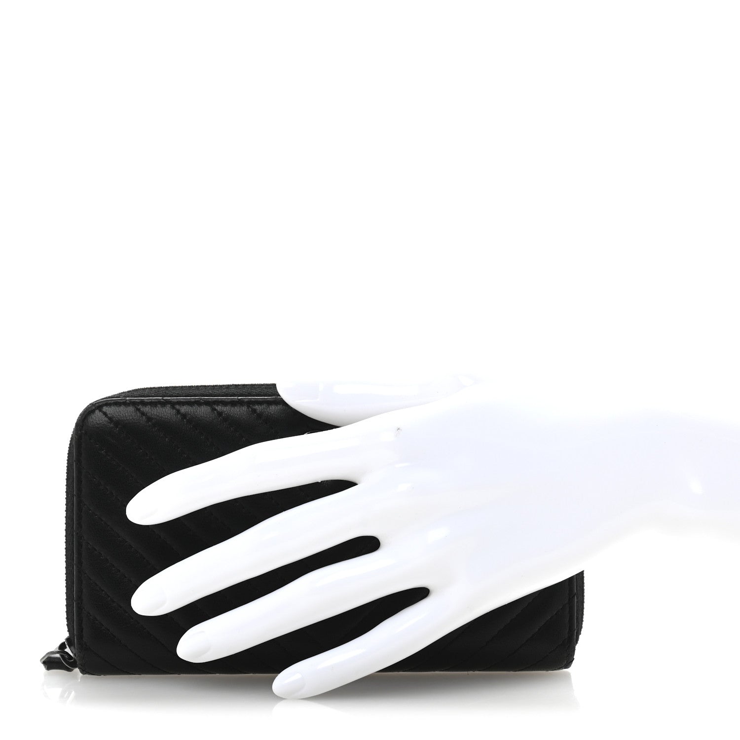 Lambskin Chevron Quilted Zip Around Wallet Black