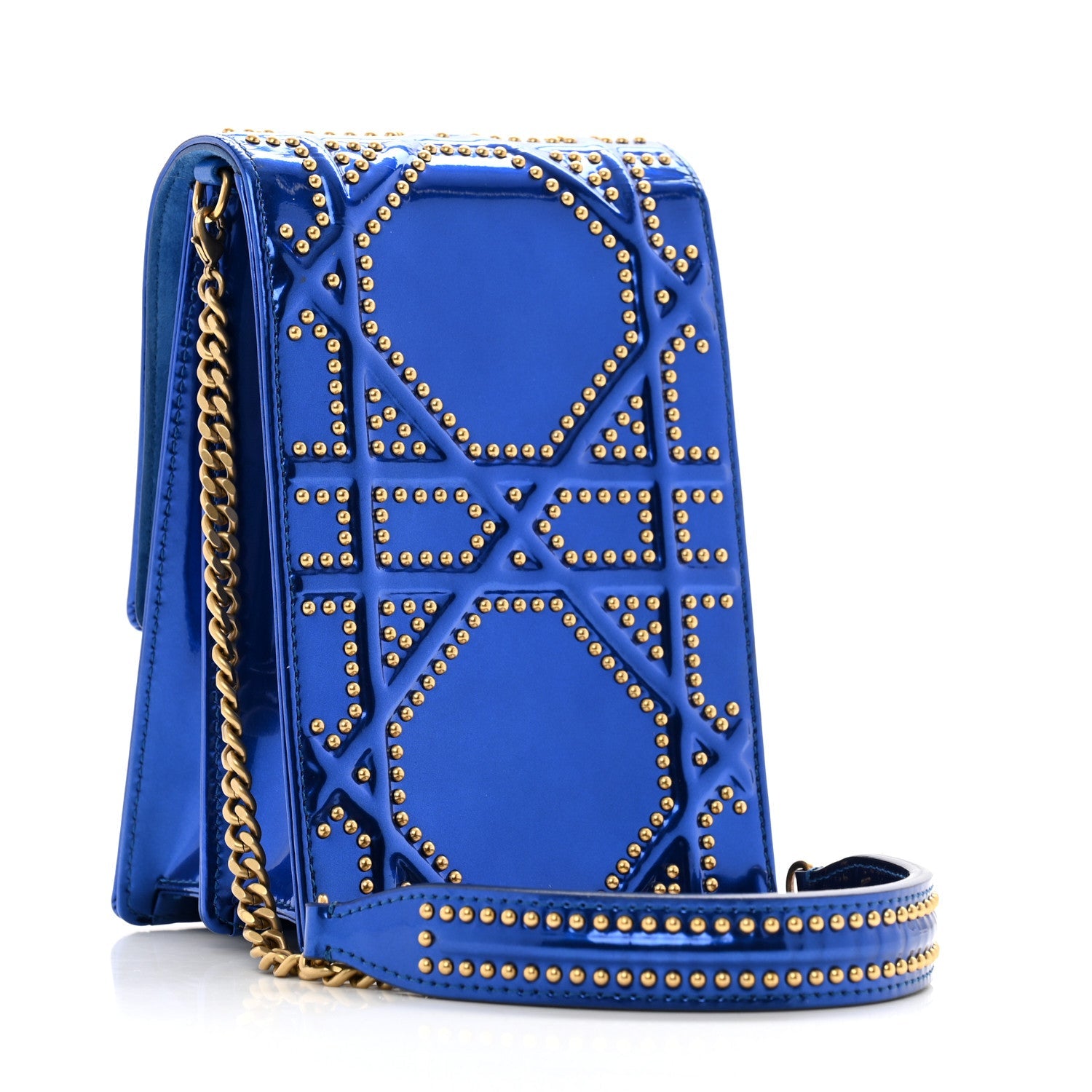 Metallic Calfskin Studded Vertical Diorama Blue