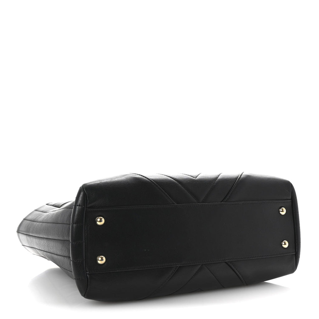 Calfskin Chevron Quilted Statement Shopping Tote Black